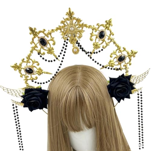 Cosplay costume de fête Halloween avec coiffe diadème dorée et bandeau halos Marys