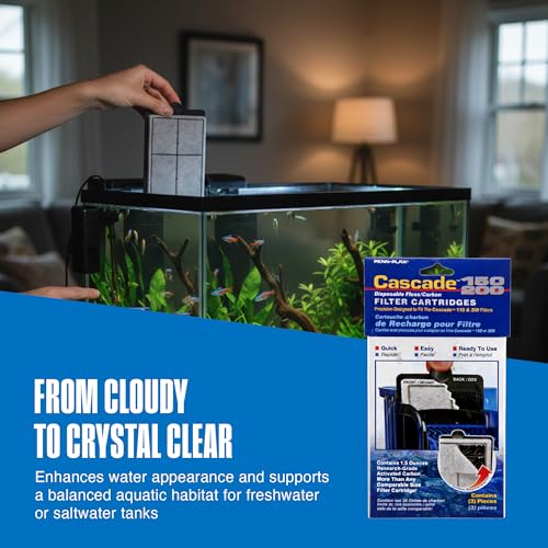 Image of Penn-Plax Cascade Hang-On Power Filter Replacement Cartridges, 3 Pack - Dual-Layer Activated Carbon & Poly-Fiber Media for CPF3 & CPF4 Aquarium Filters -Fresh & Saltwater Use -Black & White, ‎9x3x4 In