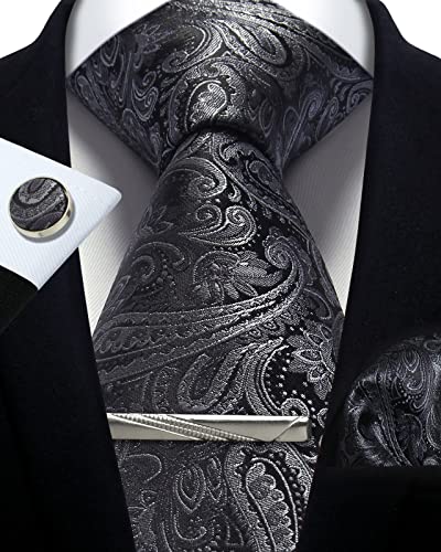 Image of Paisley Floral Mens Tie Formal Necktie Pocket Squares Ties Clips Cufflinks Classic for Men Set