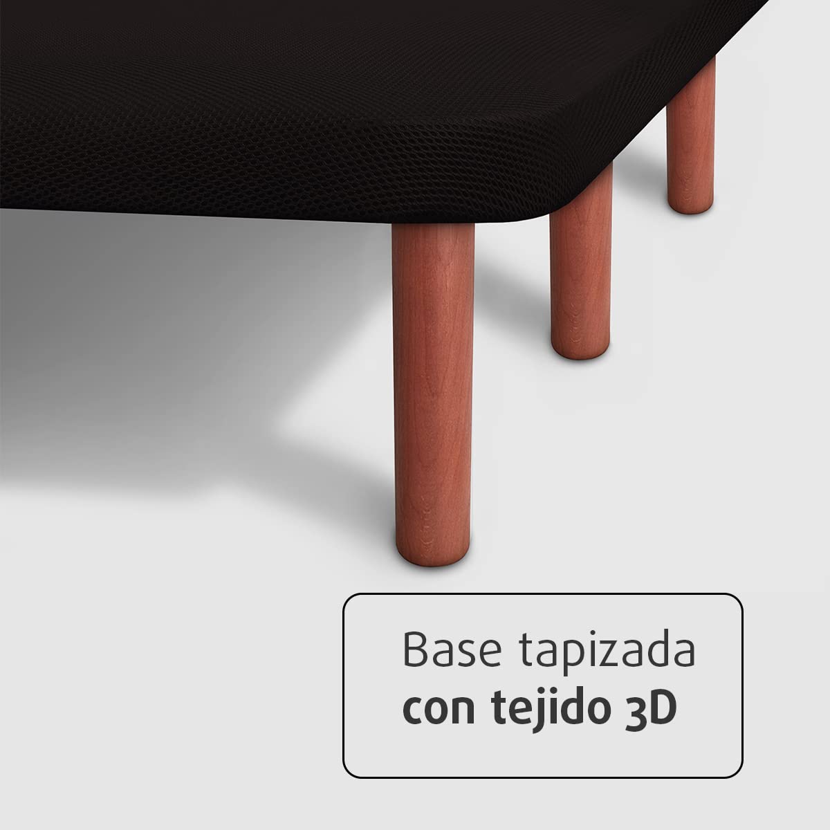 Base Tapizada con Patas de Madera Cerezo y Tejido 3D Transpirable | Barras Transversales de Refuerzo | Ideal para Dormitorio y Habitación de tu Hogar | Color Negro | Medidas 105x190 cm