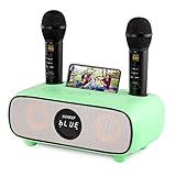 Karaoke Machine for Adults and Kids,Portable Bluetooth Karaoke Machine with Mobile Phone Holder, PA Speaker System with 2 Wireless Bluetooth Microphone Best Birthday Gift (Green)