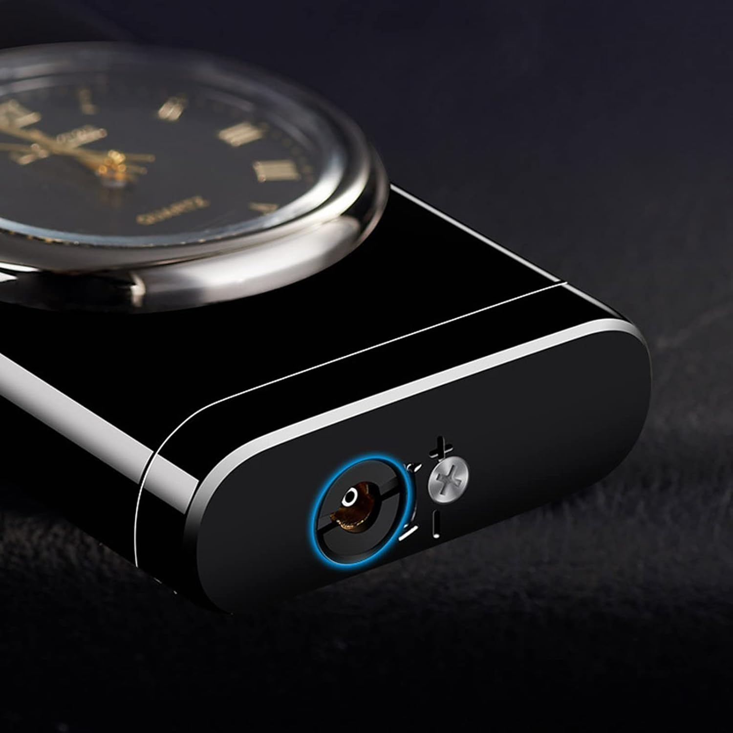 2 in 1 Cigar Lighter with Powerful Jet Blue Flame, Windproof Gas Lighters Refillable, Adjustable Candle BBQ Lighter with LED Watch Gift for Father Dad Husband(Without Butane)