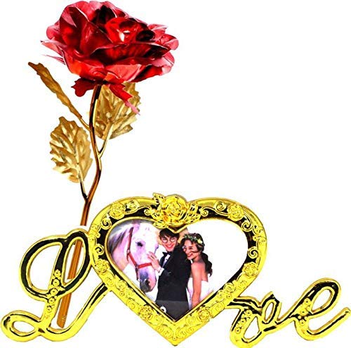 Lavanaya Silver - Gold Foiled Red Rose Flower with Heart Shape Photo Frame Love Flower Stand with Velvet Box (30X10X8 CM, RED) 1