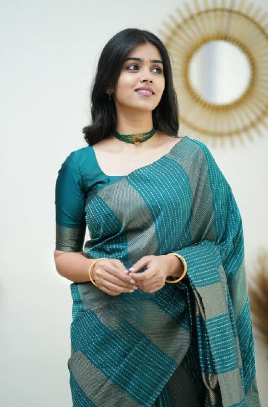 Image of Flosive Women's Kanjivaram Pure Zari Woven Soft Silk Saree With Blouse Piece (Mix Color)