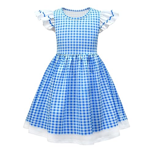 Dorrothy Blue and White Gingham Flutter Sleeve Party Dress for Girls