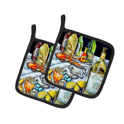 Caroline's Treasures Sit A Spell Seafood Dinner Pair of Pot Holders Kitchen Heat Resistant Pot Holders Sets Oven Hot Pads for Cooking Baking BBQ, 7 1/2 x 7 1/2