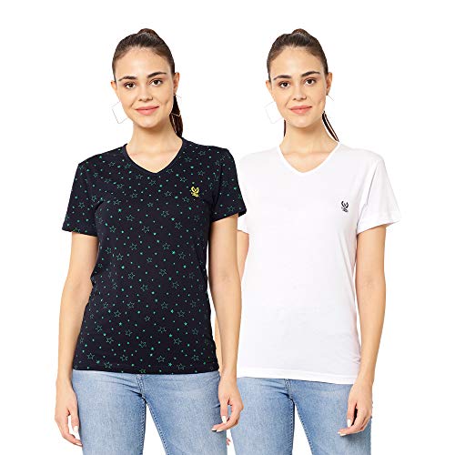 Image of Mack Jonney Cotton Blend V Neck Half Sleeve T-Shirt for Women Regular Fit (Pack of 2)