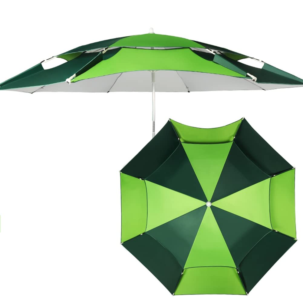 Ombrellone da spiaggia, antivento, portatile, con protezione UV, ancoraggio per la sabbia e palo in alluminio inclinabile, ideale per spiaggia, patio, giardino, pesca, verde, 2,4 m/7,9 piedi.
