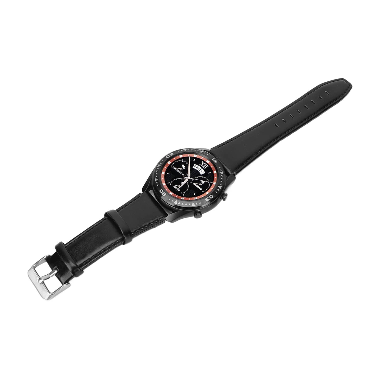 Orologio Intelligente, Monitor Sanitario Multifunzionale Ed Elegante per gli Appassionati di Sport, Pelle Nera e Gomma 47 Mm