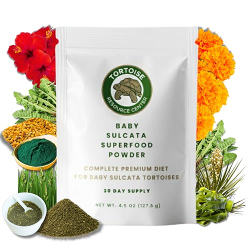 Tortoise Resource Center Baby Sulcata Food Powder with Calcium - Scientifically Formulated Diet for Healthy Growth - High Fiber Low Protein with Probiotics - 4.5 oz 30-Day Supply