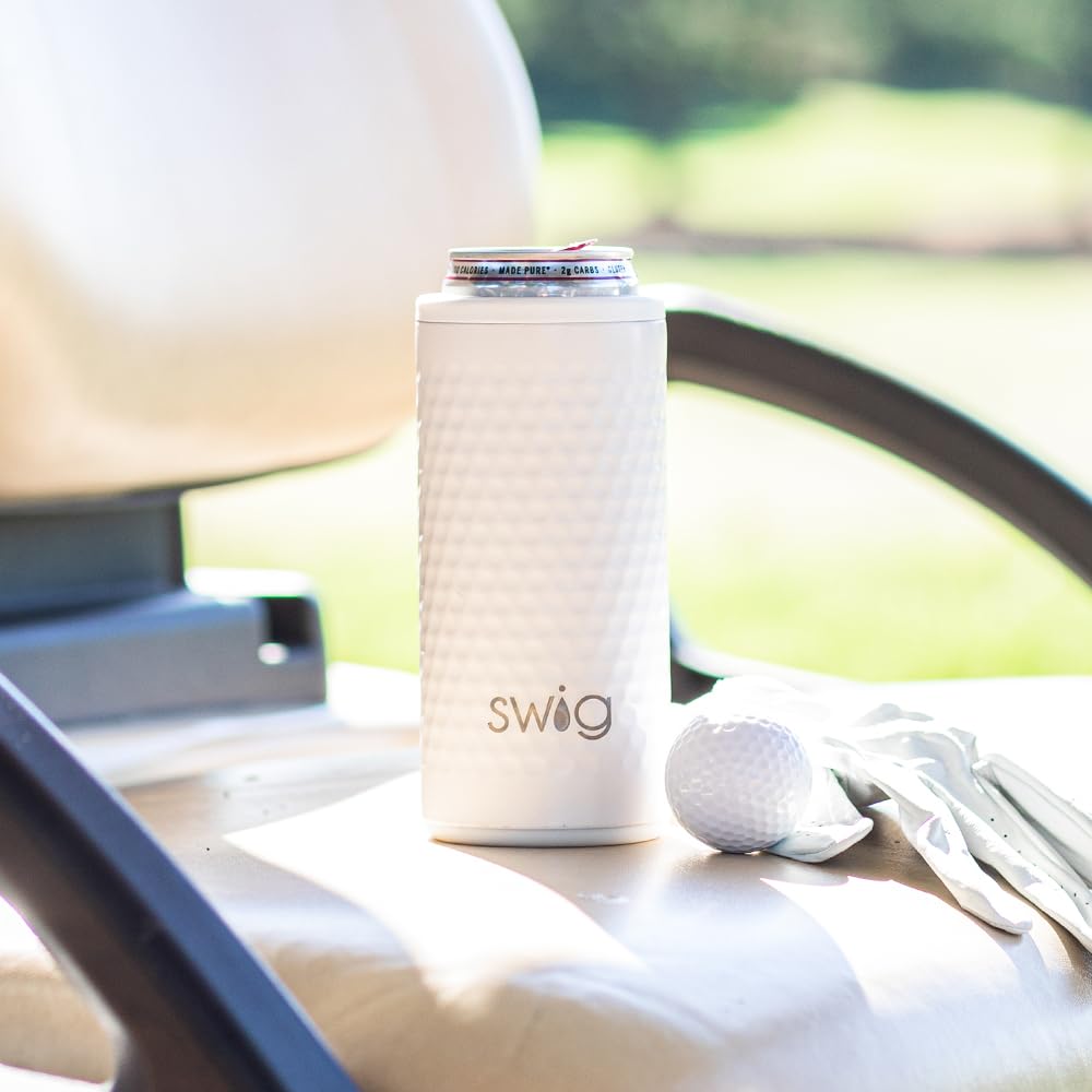 Swig Slim Can Cooler, Insulated Skinny Can Holder, Stainless Steel Can Cooler for Tall Skinny Cans, Skinny Can Cooler Compatible with White Claw, Truly, High Noon, Michelob Ultra (Golf)