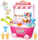 【Spaß & Bildung】Kommt mit einer Vielzahl von Accessoires wie Eis, Süßigkeiten, Münzen,kinder können mit diesem multifunktionalen Spielzeugkarren Verkäufer oder Käufer sein. Die Lernspielzeuge helfen Kindern, ihr Wissen zu erweitern, Kommunikationsfähigkeiten und Kooperationsfähigkeiten zu entwickeln.