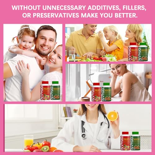 Image of Fruits & Veggies Capsules - 90 Fruit and 90 Veggie Whole Food Supplement - Supports Energy Levels, High Lycopene, Vitamins & Minerals