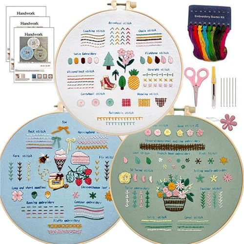 Kit broderie main adultes débutant loisirs créatifs femmes 3 kits DIY
