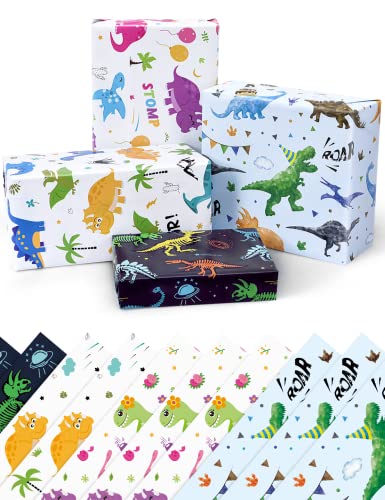 WERNNSAI Dinosaurier Geschenkpapier - Geschenkverpackung 10 Blatt 51 * 69cm beschichtetes Packpapier für Kinder Geburtstag Weihnachten Baby Shower Party Dekoration