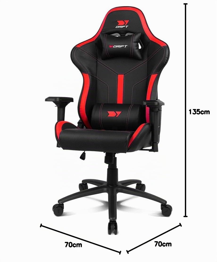 DRIFT GAMING DR350 – Sedia Gaming Ergonomica Professionale con Braccioli 4D, Cuscini Lombare e Cervicale, Reclinabile a 135°, Ruote Silenziose, Nero-Rosso