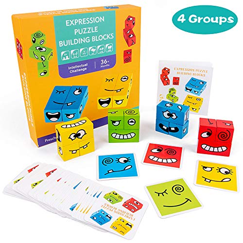 IMMEK Jouet Enfant 3D Cube en Bois Magique Blocs De Construction Puzzles 3 4 5 Ans Montessori Educatif Garçon et Fille Jeux Bébé Cadeau Jeu D'empilage Puzzle 12 Pièces, Multicolore (50 Cartes)