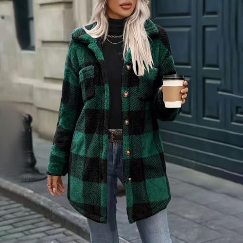 Plaid Sherpa Jacket Women Button Fleece Shacket Casual Fall Winter Outdoor - image 8