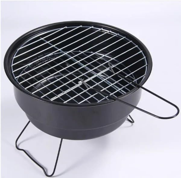 Expert Enterprise Mini Portable Camping Round Charcoal BBQ Barbeque Grill Stand Stove Folding Compact BBQ Grill Stove Open Fire Stand Rack Lightweight for Outdoor Cooking Picnics