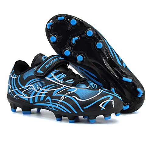 Rhyme-Zeal Boys Soccer Shoes Soccer Cleats Girls Athletic Football Shoes Black Blue 13.5 Little Kids #TOP4