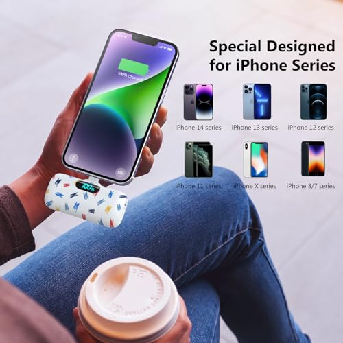 Yho Small Portable Charger For Iphone,5000Mah Colorful Mini Power Bank,Pd Fast Charging Portable Phone Charger,Lcd Display Cute Battery Pack Compatible With Iphone 14/14 Pro Max/13 Pro/12/11/X/8/7/6 Etc thumb #1