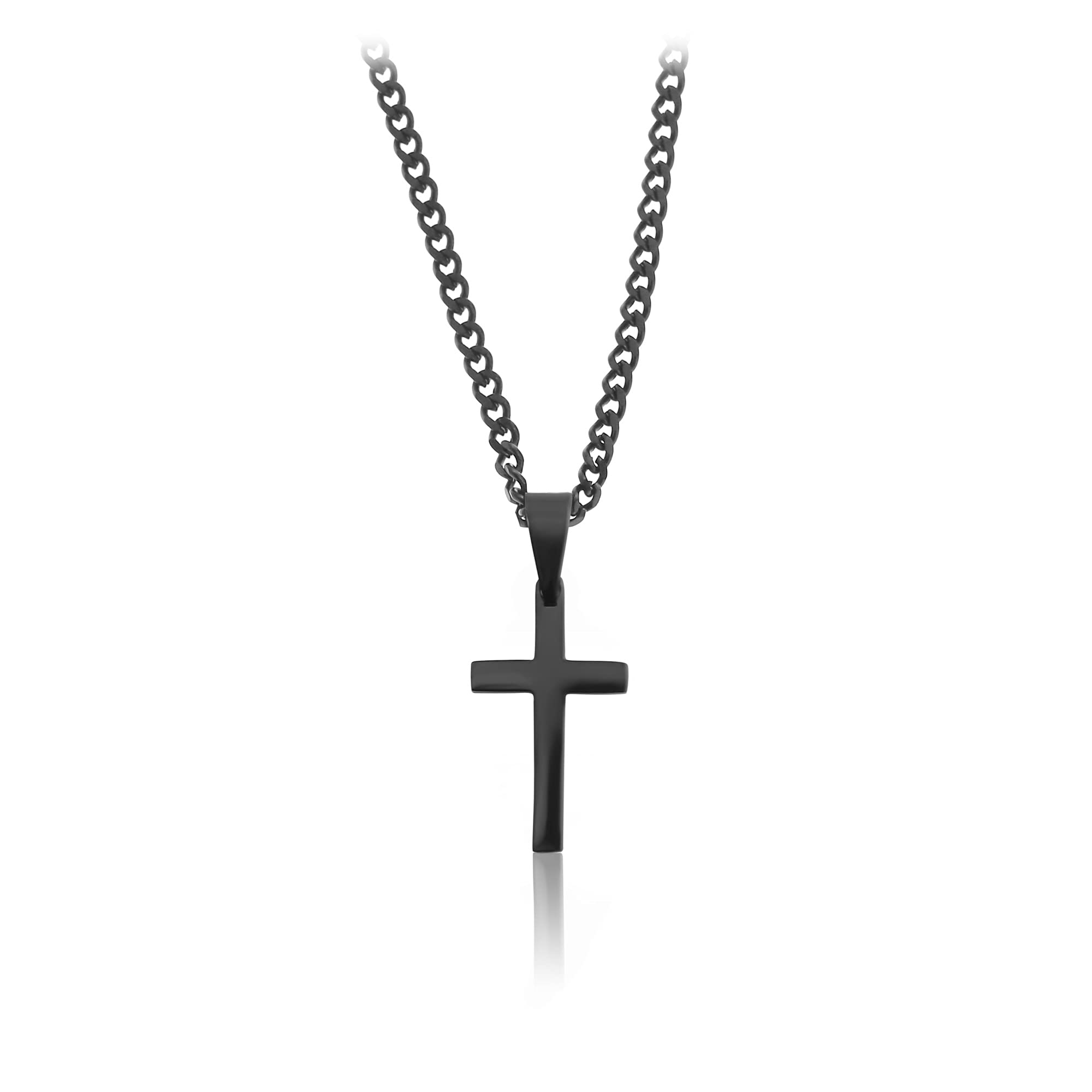 Made by NamiMen's High-Quality Stainless Steel Necklace Chain 23" with Pendant - Handmade Surfer Jewellery - no tarnishing & rust - Gift for Men - U (Black Cross)ClimatePartner certified