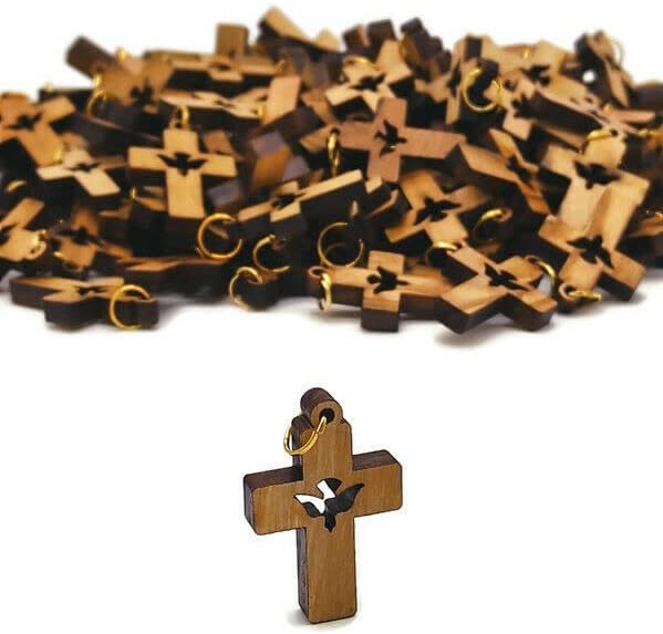 Lot 50 carved Holy Spirit Olive Wood Cross Hand Made Holy Land Jerusalem Rosary