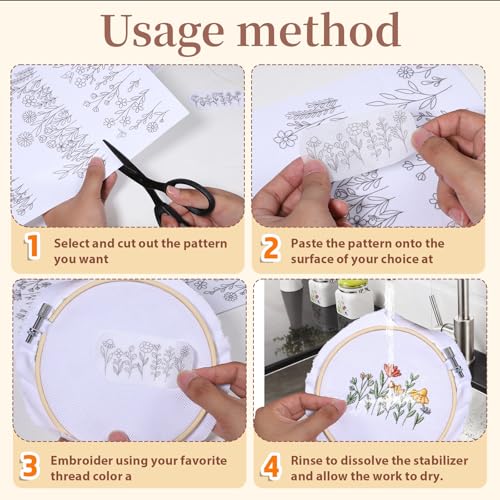 Wasserlösliche Stickmuster Stickaufkleber Stickvorlagen Stickmusters Zum übertragen Von Stickmustern Lösliches Stickpapier Stick- Und Stickmuster Zum Aufbügeln, Mit Abwaschbarkeit, Blumen
