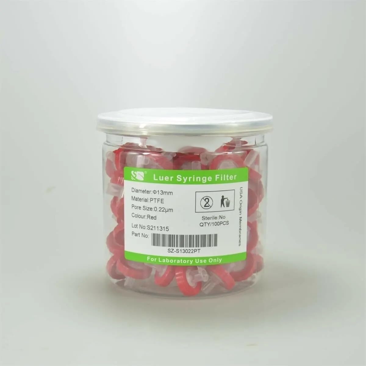 Laboratoryjny filtr strzykawkowy OD = 13 mm, 0,22 um, wykonany z PTFE, 100 szt./opakowanie