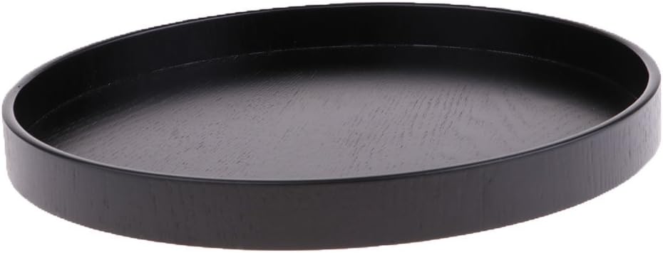 LEIPUPA YIJU Serving Tray Wooden Tray Made of Wood, Very Decorative, Round for Food, Coffee, Black, 24x2cm : Home & Kitchen