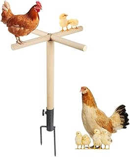 Chicken Perch Toy for Coop, Roosting Bar for Chicken Coop Toys, Chicken Perch Stand Wooden with Metal Ground Plug, Suitable for Poultry Rooste