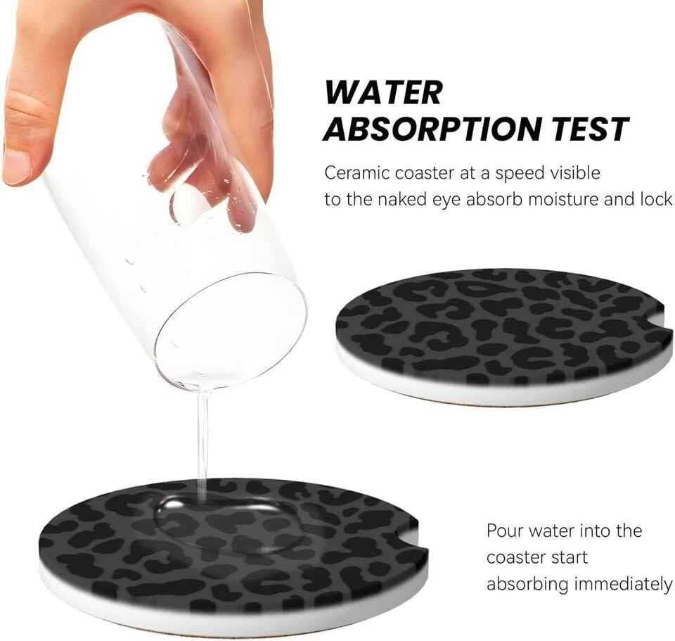2Pcs Black Car Cup Coasters Leopard Cheetah Print Car Coasters for Cup Holders Anti-Slip Rubber Coaster Cars Interior Accessories