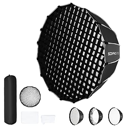 💚【Robusto e perfetto Catchlight rotondo】SOONPHO SP-serie softbox fotografico 16 aste di supporto con materiale in fibra di vetro al 100% Deep Throwing Design con aste di supporto alte con 16 aste di supporto per creare 32 assi per ottenere un'anomala scatola di luce morbida circolare -light.Robusto supporta la softbox con alta tenacità e alta resistenza, garantendo una lunga durata senza deformazioni.
