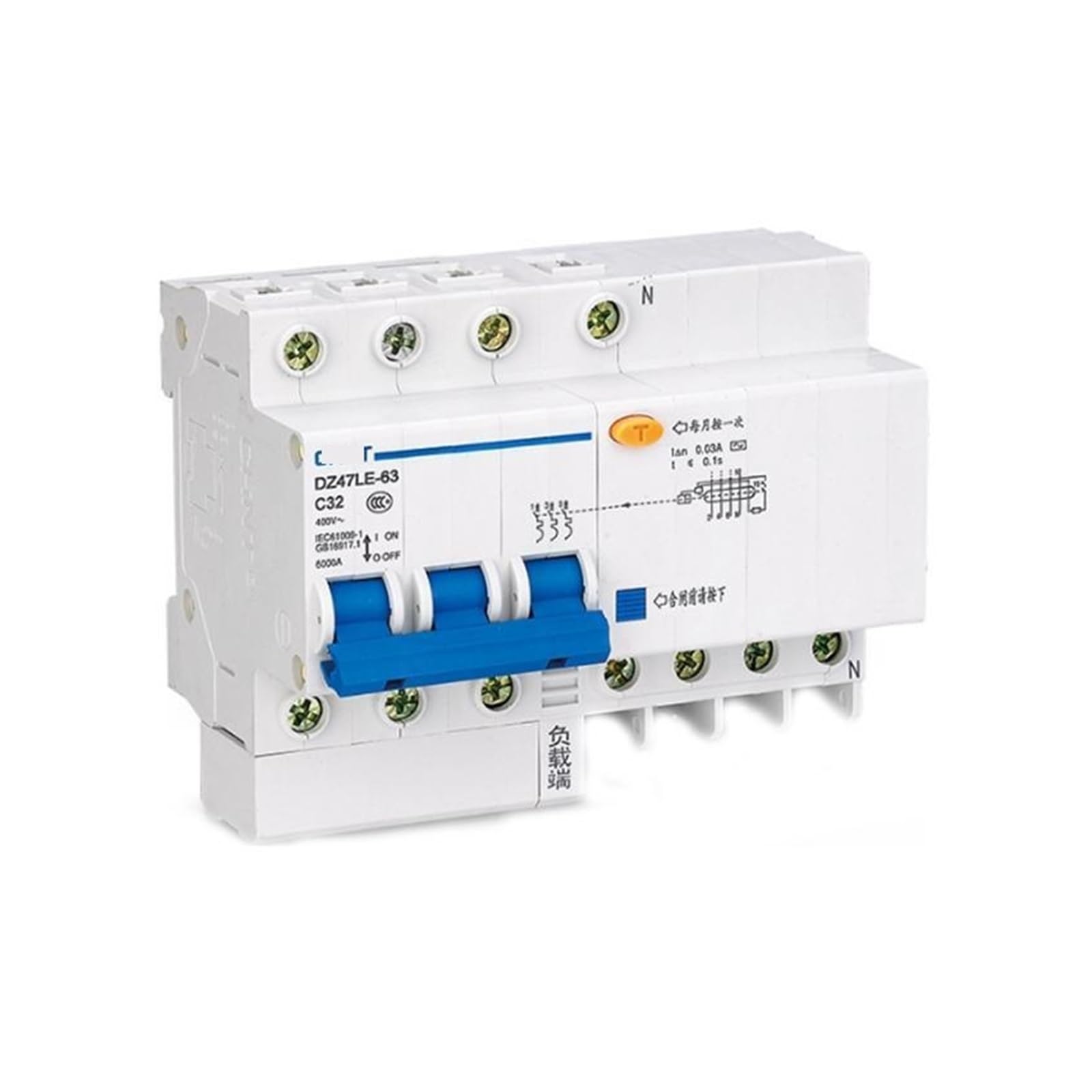 Disjoncteur DZ47LE-63 4P C32 300mA appareil electrique de protection