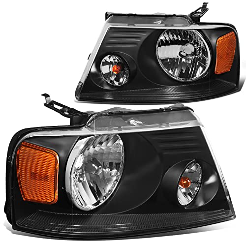 DNA MOTORING Headlights Assembly Compatible with 04-08 F-150/06-08 Mark LT, Black Amber,...