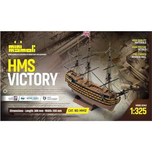 MAMOLI Mini Victory Scale: 1/325 Wooden Ship Model Kit,Pre-Built Hull Length: 300 mm, Height:200mm MM12