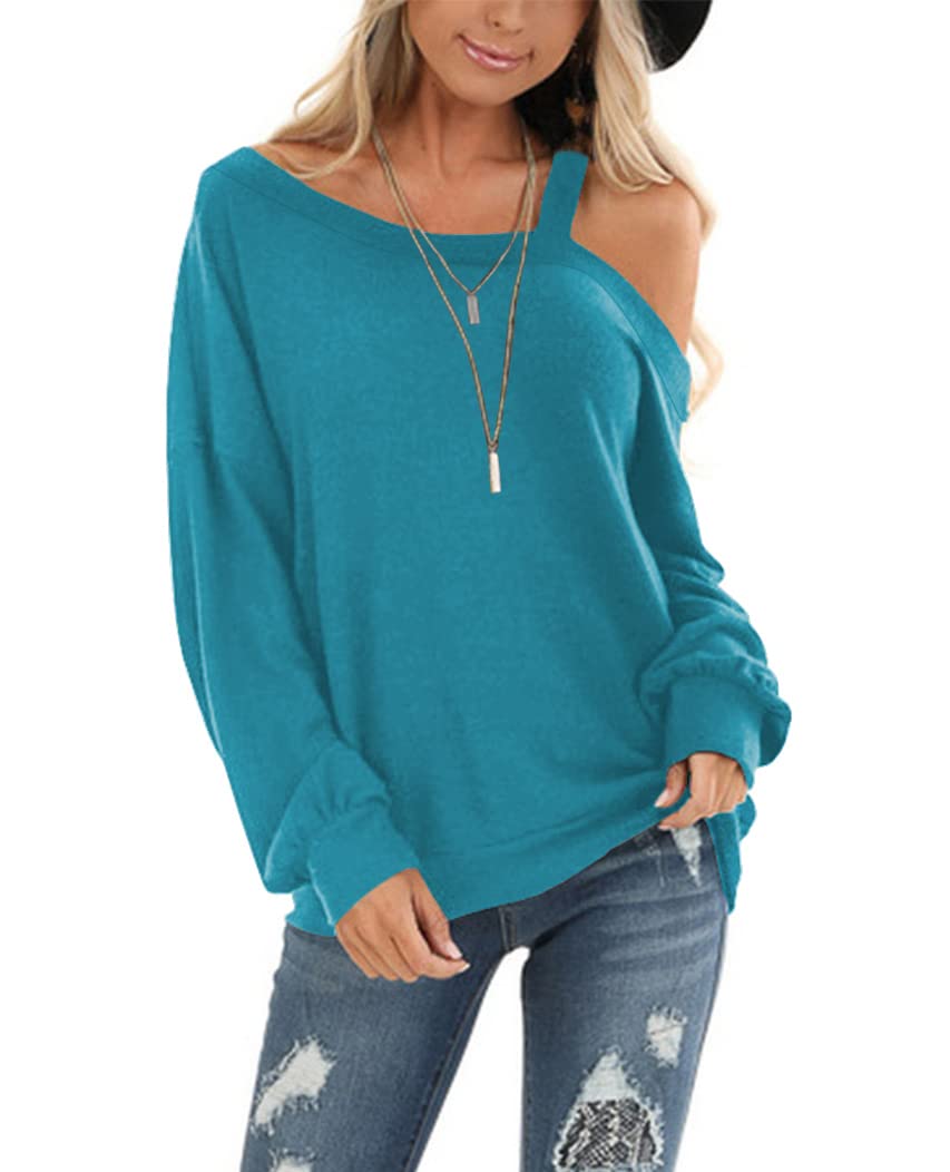 Ezbelle Womens Sweaters Oversized Long Sleeve Cold Shoulder Tops Shirt Tunic Sweatshirt