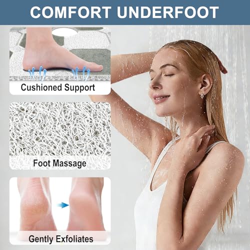 Image of Square Shower Mat Non Slip: 24x24 Inch Extra Large Shower Mats for Inside Shower, Non Slip Shower Mat with Drain Hole in Middle- Anti Slip Shower Floor Mat, Loofah Shower Stall Mats for Elderly