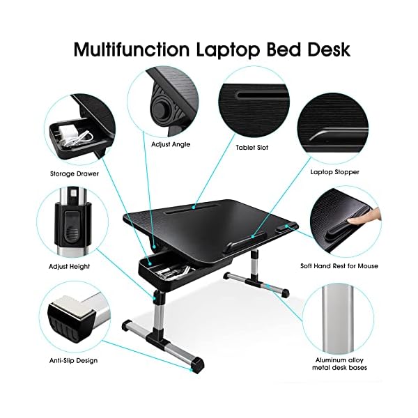 AirOpen Laptoptisch fürs Bett, Höhenverstellbar, Neigungswinkel, Klappbar Betttisch mit Schublade, PAD Ständet, Laptop… – Bild 8