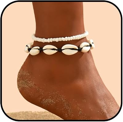Boho Shell Beads Anklets Set 2 Piece shell anklets for women Sea Turtle Starfish Ankle Bracelets Chain Adjustable Foot Jewelry for Women
