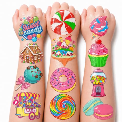 96 PCS Pre-Cut Candy Temporary Tattoos for Kids Birthday Party Favors