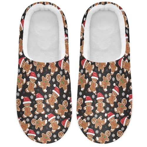 Fuzzy Memory Foam Slippers for Women/Men Gingerbread Man Christmas Hats Pattern Fluffy Winter House Shoes Indoor and Outdoor2