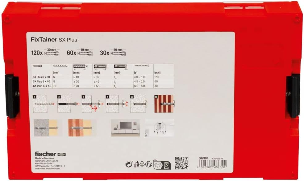 Fischer FIXtainer SX Plus 210 Solid Wall Anchors, Perforated Brick