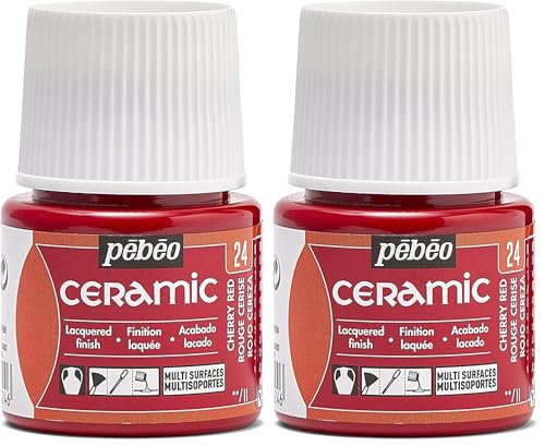 PEBEO - Ceramic - Couleur Opaque pour Terre Cuite, Céramique et Faïence - Effet Brillant - Finition Laquée - Flacon 45 rouge, Rouge Cerise (Lot de 2)