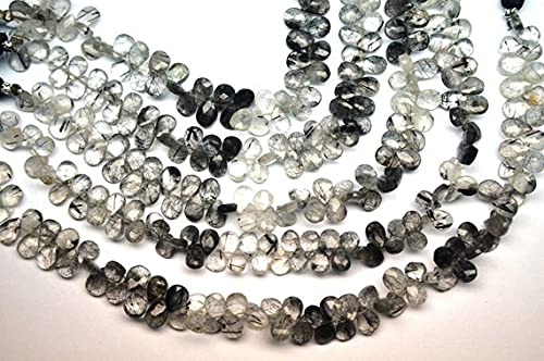 Quartz rutilé noir perles facettées poire 5x7mm pour sublimer vos créations de bijoux ternes