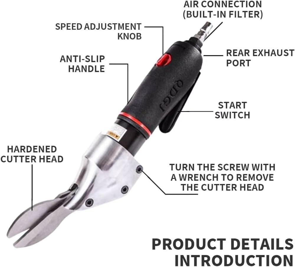 Layver Pneumatic Scissors, Heavy Duty Metal Cutter Cutting Tool, Air Industrial Shears, for Metal Sheet Diamond Mesh Iron Stainless Steel Plate (Black)