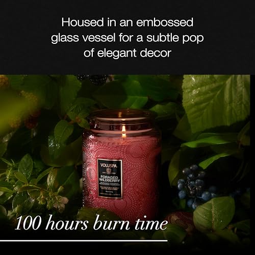 Image of Voluspa Foraged Wildberry Large Jar Candle, 18 oz, Coconut Wax Blend, Berry Scented Candle for Home, 100 Hour Burn Time, Handcrafted in the USA