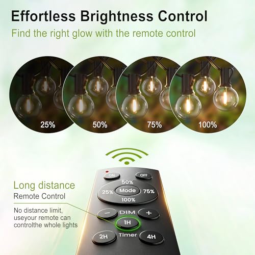 Outdoor-String-Lights-Patio-LED-Light-Outside 75FT Waterproof Dimmable Remote Outdoor Lighting 75 Globe Plastic G40 Bulbs Hanging Lights Connectable for Backyard Porch Party 1FT Bulbs spacing - Image 5