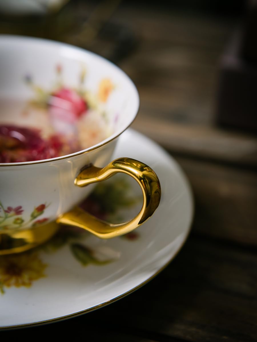 Uroczy ręcznie wykonany ceramiczny kubek do kawy i spodek z motywem róży, ceramiczna filiżanka do herbaty i spodek do kawy, herbaty, cappuccino, espresso, gorącej czekolady, prezent dla kobiet w domu