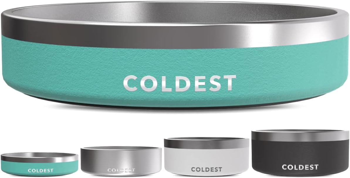 The Coldest Water Dog Bowl - Stainless Steel Non Slip No Spill Proof Skid Metal Insulated Dog Bowls, Cats, Pet Food Dish Feeding for Large Medium Small Breed Dogs (21 oz, Terraform Green)
